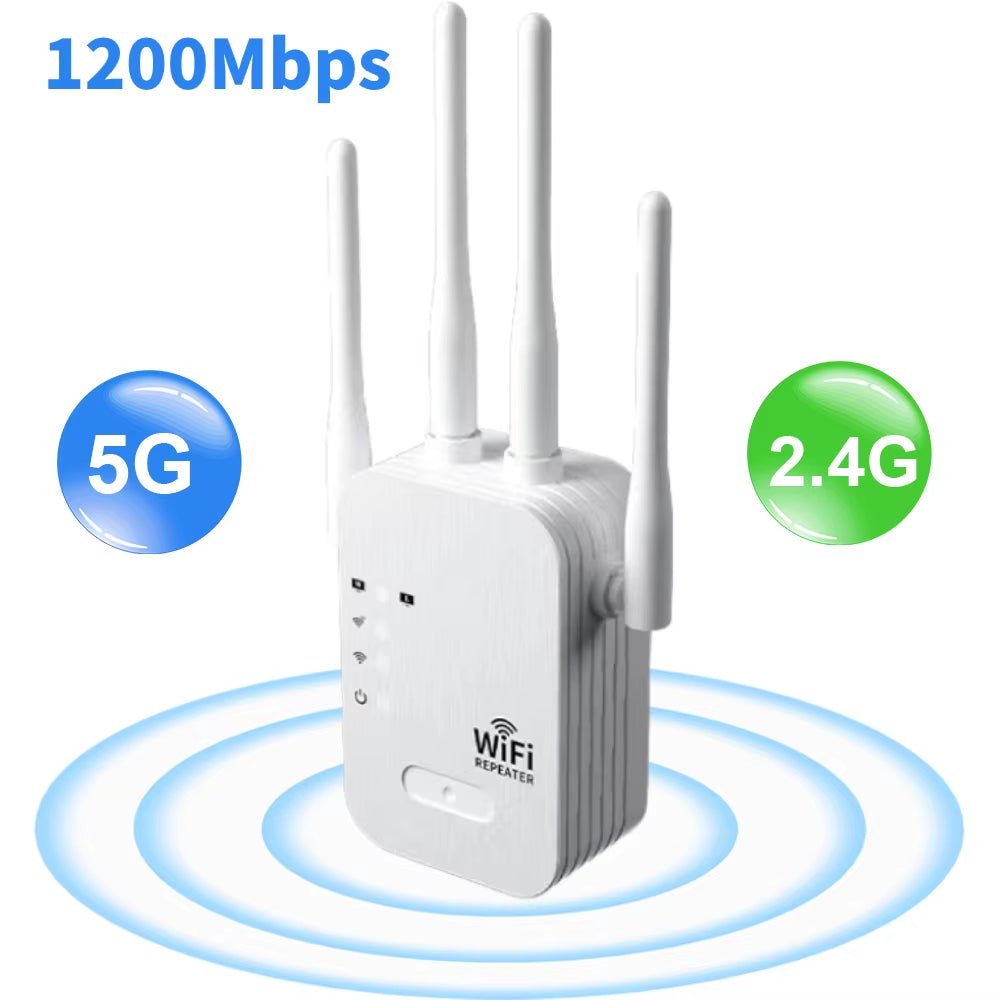 1200Mbps Wifi Repeater Wireless WIFI Extende Wifi Booster 2.4G/5G Dual-Band Network Amplifier Long Range Signal Wifi Router
