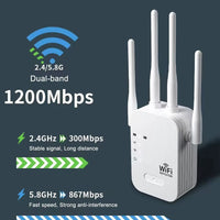 1200Mbps Wifi Repeater Wireless WIFI Extende Wifi Booster 2.4G/5G Dual-Band Network Amplifier Long Range Signal Wifi Router